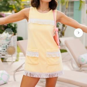 Yellow Fringe Pocket Shift Dress